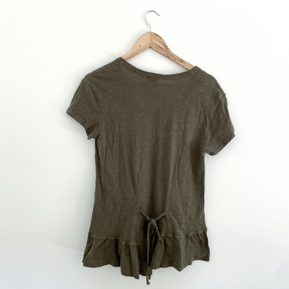 Anthro • Olive asymmetrical tie-back top ruffle size XS - Picture 6 of 10